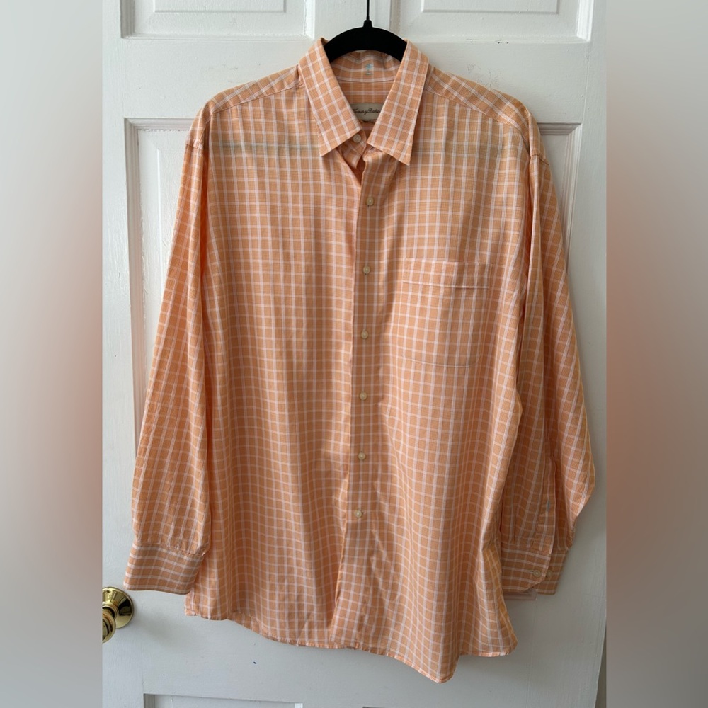 Tommy Bahama Relax Orange Linen Long Sleeve Button Down Shirt